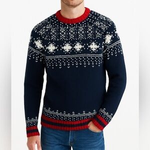 H&M Sweater Men’s XS Navy and Red Fair Isle Men's Sweater Acrylic Wool Blend